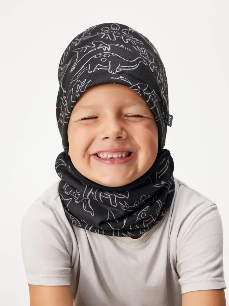 Dětská čepice fleecová Basic, Černá, Dino
