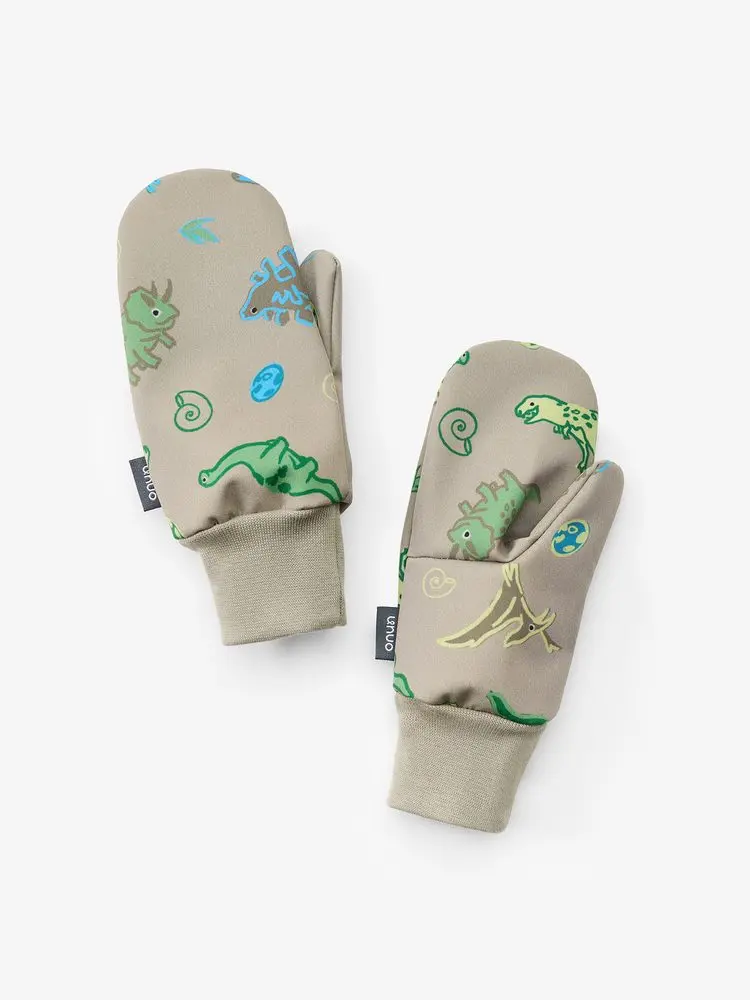 Dětské softshellové rukavice s fleecem Tap, Khaki, Dino - L - 7-9 let
