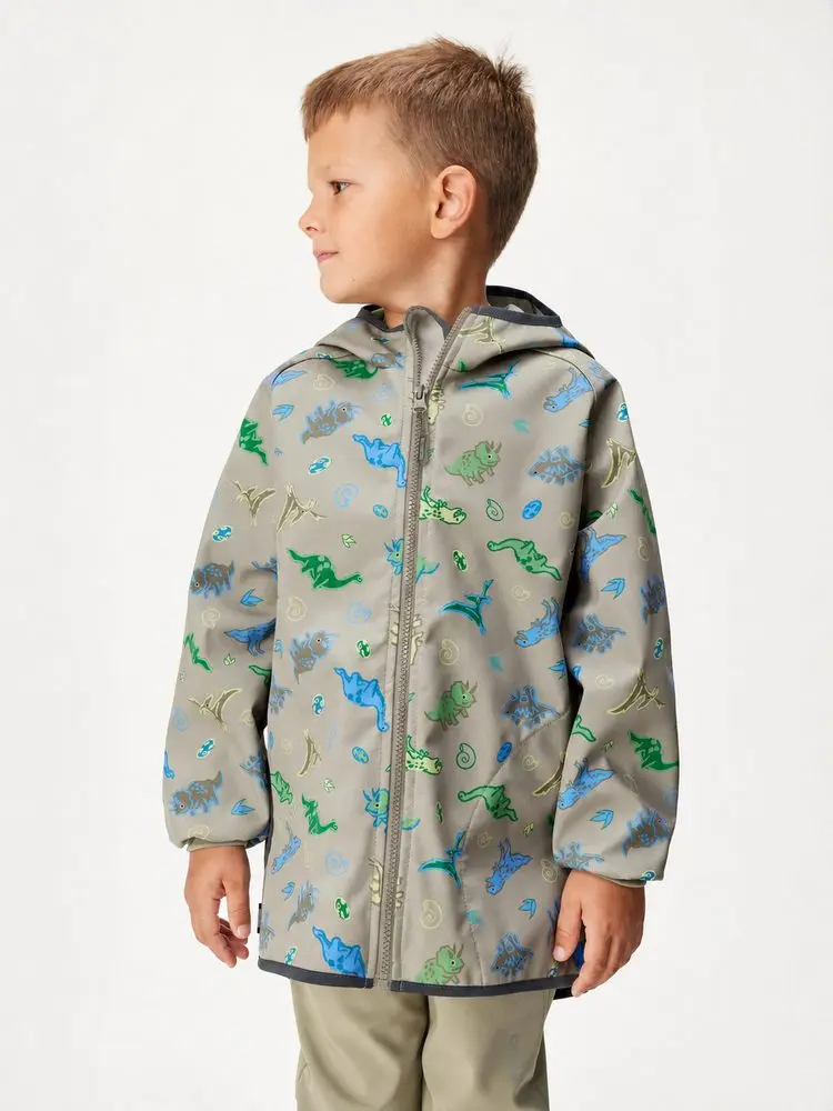 Dětská softshellová bunda s fleecem Basic, Khaki, Dino -