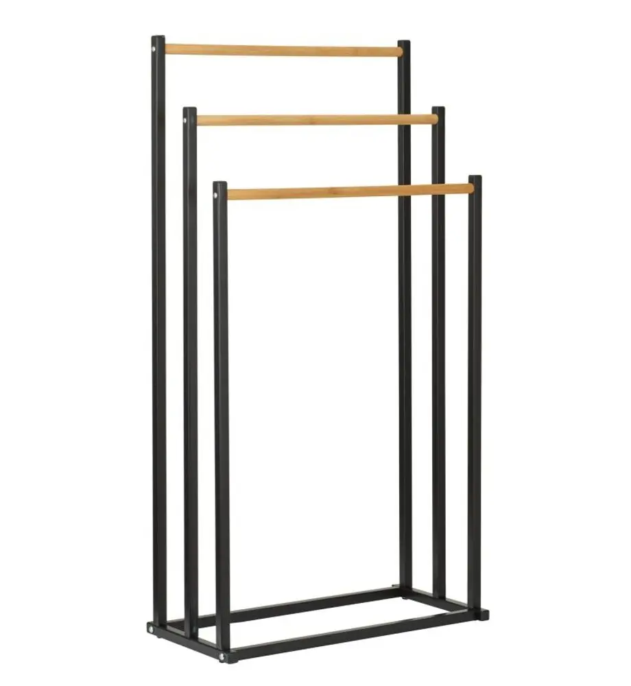 BATHROOM SOLUTIONS Věšák na ručníky kovový černý s bambusem KO-C80653880