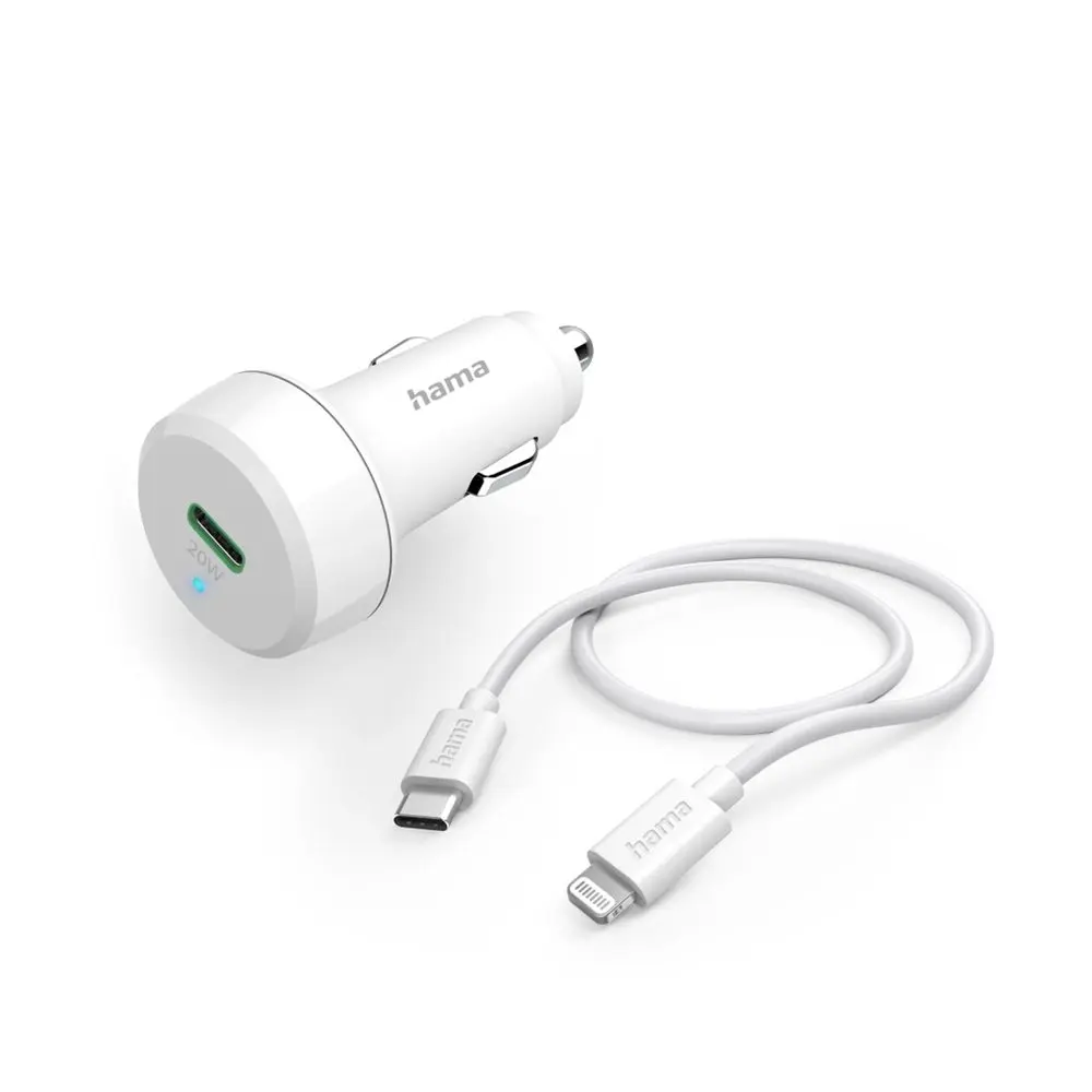 Hama set: rychlá USB nabíječka do vozidla USB-C PD 20 W + kabel USB-C Lightning 1 m