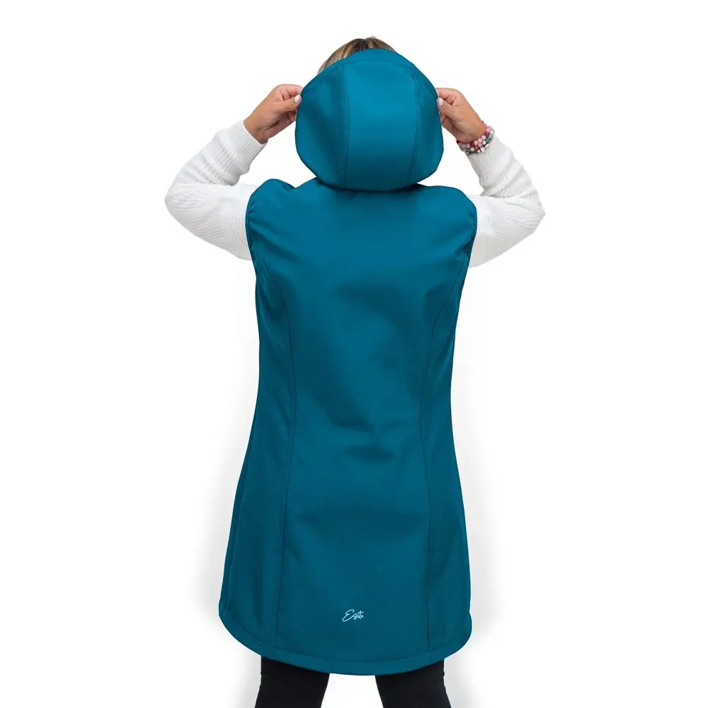 ESITO Dámská dlouhá softshellová vesta Turquoise - tyrkysová - L tyrkysová