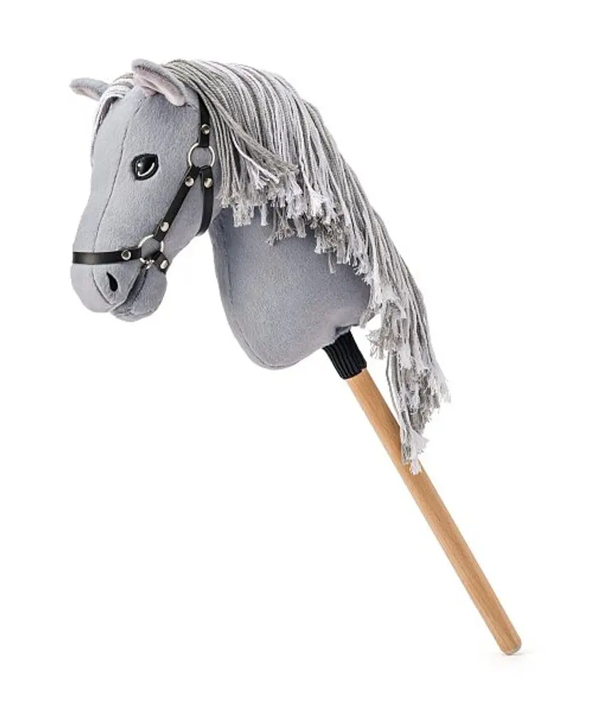 Hobby horse Apollo, šedý kůň na tyči, šňůrková hříva