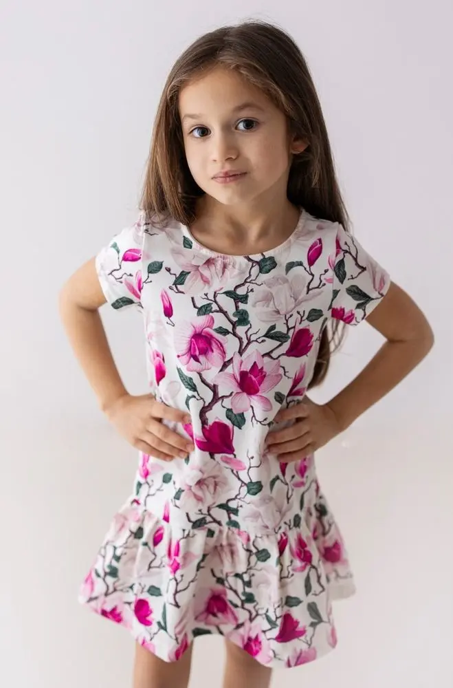Dívčí šaty Lily Grey s potiskem magnolie - 104