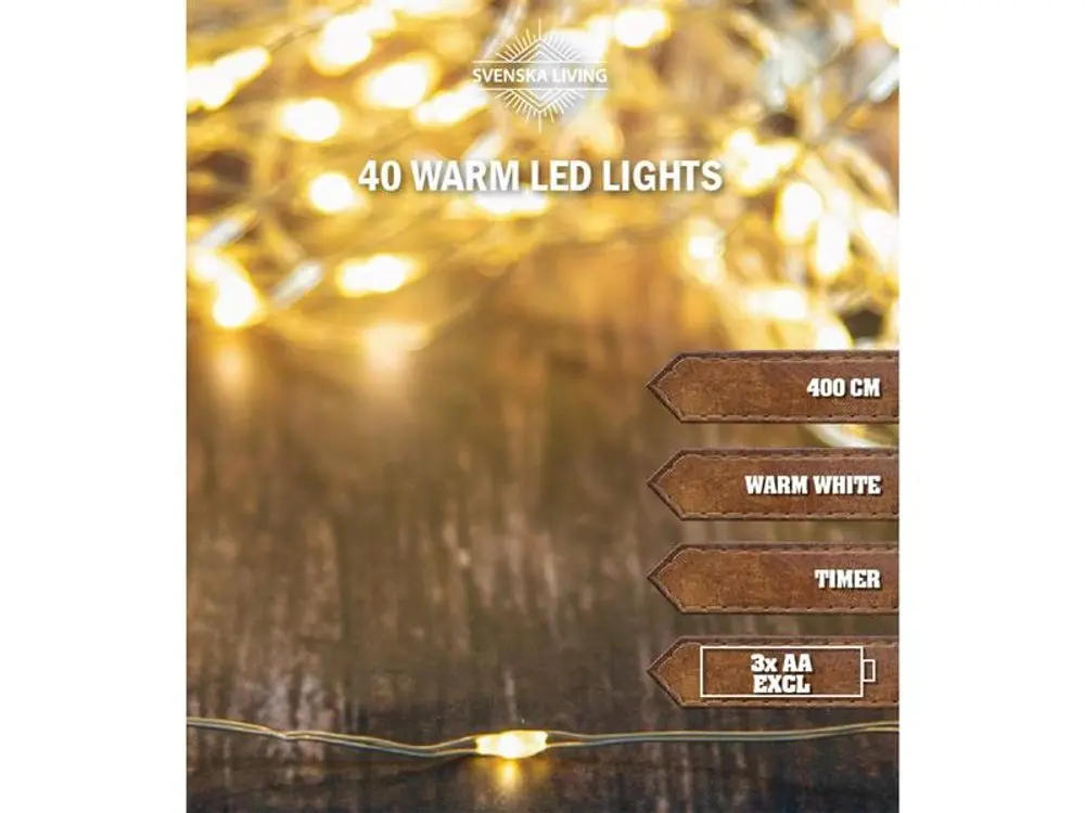 SVENSKA LIVING Vánoční světelný řetěz 40 LED s časovačem 4m