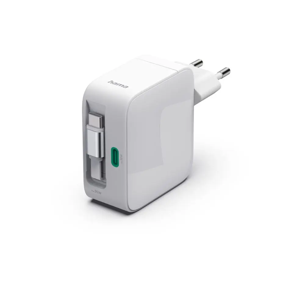 Hama rychlá USB nabíječka GaN 2x USB-C, PD 30 W, navíjecí kabel