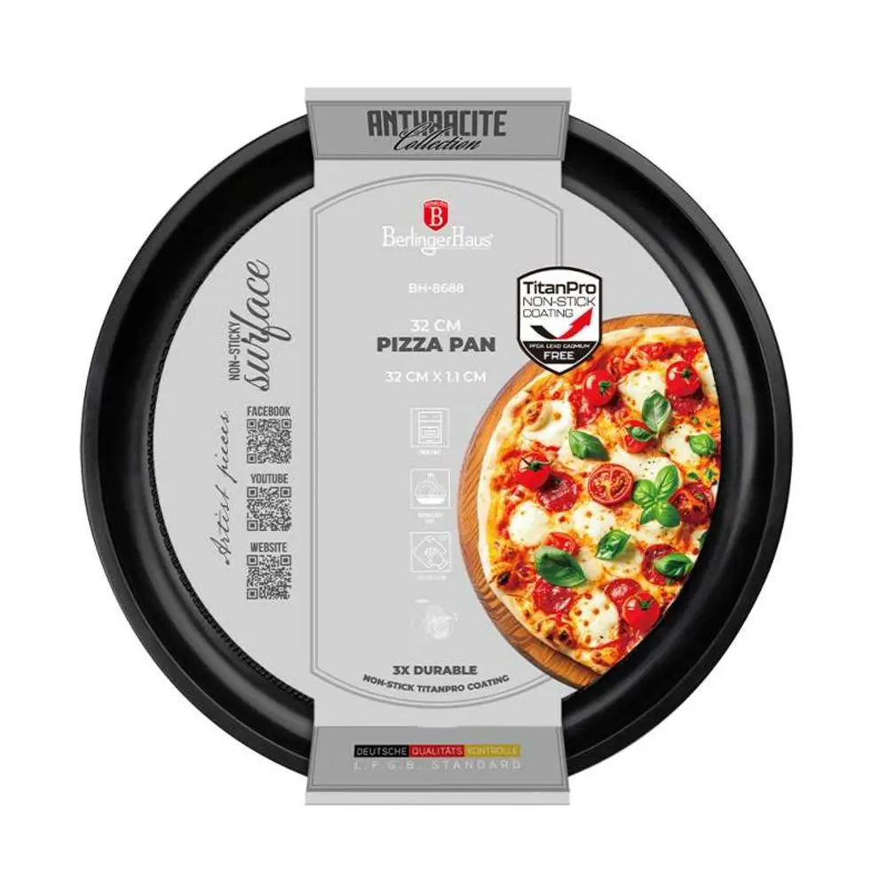 BERLINGERHAUS Pánev na pizzu s titanovým povrchem 32cm Anthracite Collection BH-8688