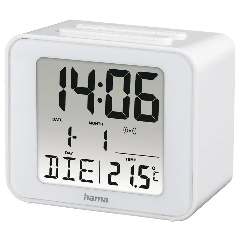 Hama Cube, digitální budík, řízený rádiovým signálem, bílý