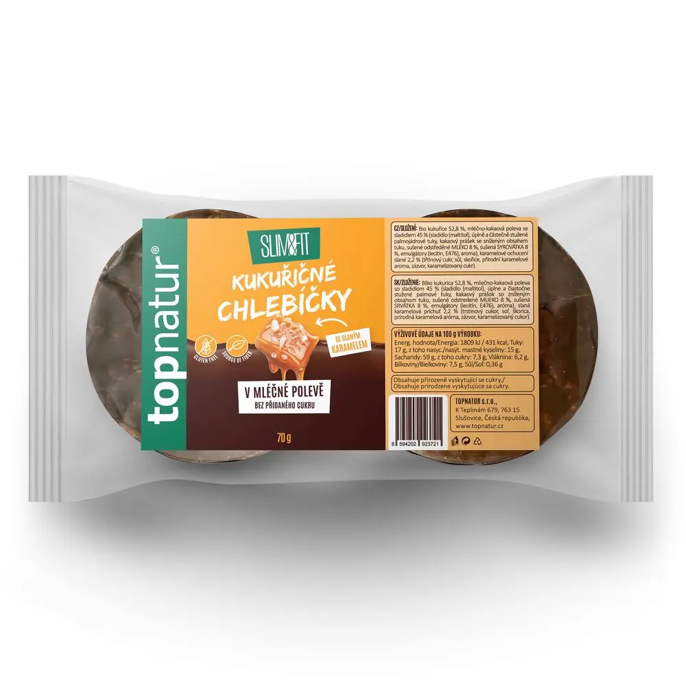 Slim&Fit Kukuřičné chlebíčky se slaným karamelem v mléčné polevě 70g