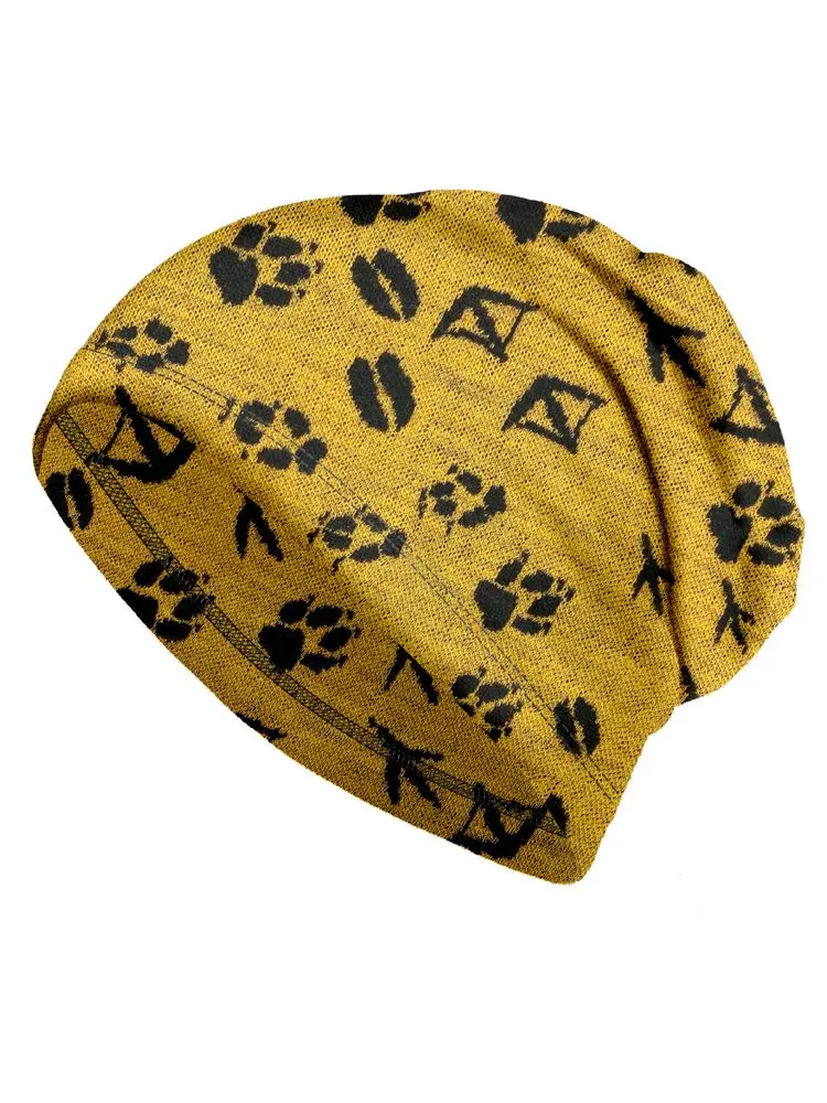 Unuo Dětská merino čepice UNUO, Hořčicová, Lesní stopy Velikost: S (45 - 48 cm), Věk: 1-3 roky