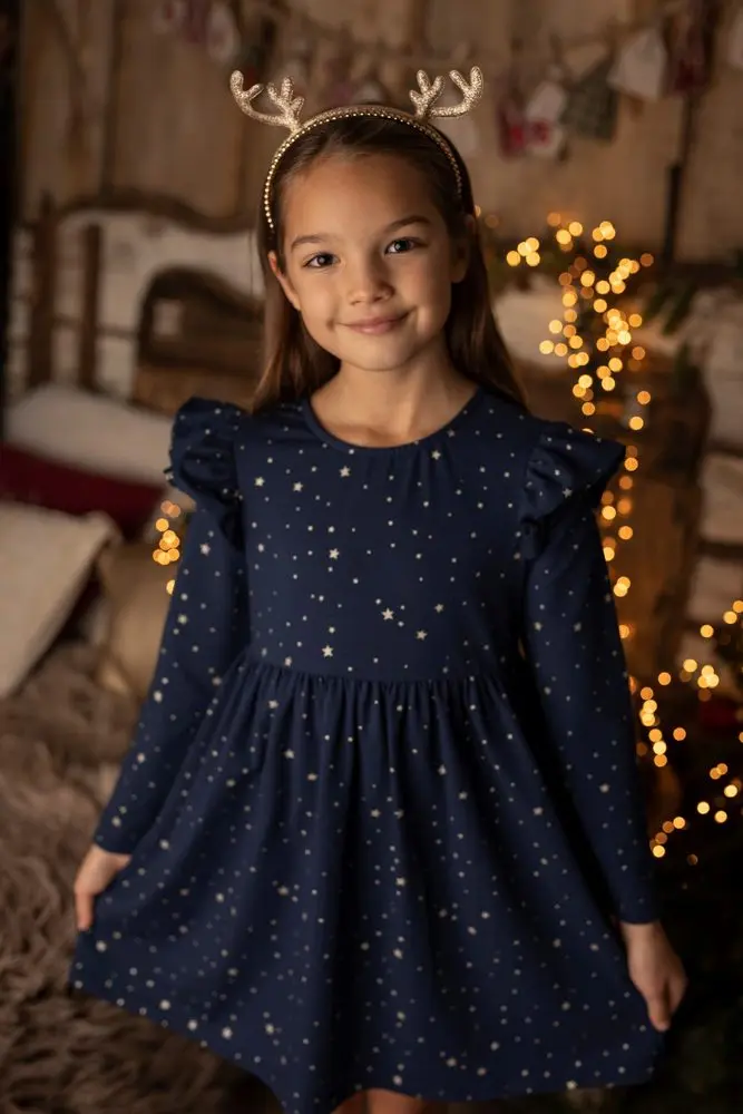 Dívčí slavnostní Lily Grey stars šaty - modré
