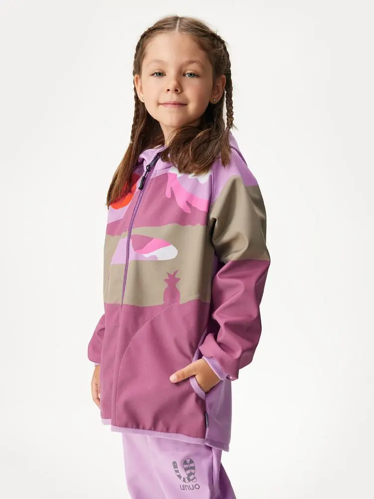 Dětská softshellová bunda UNUO s fleecem Basic, Lila, Sopka Velikost: 134/140, Věk: 8-10 let