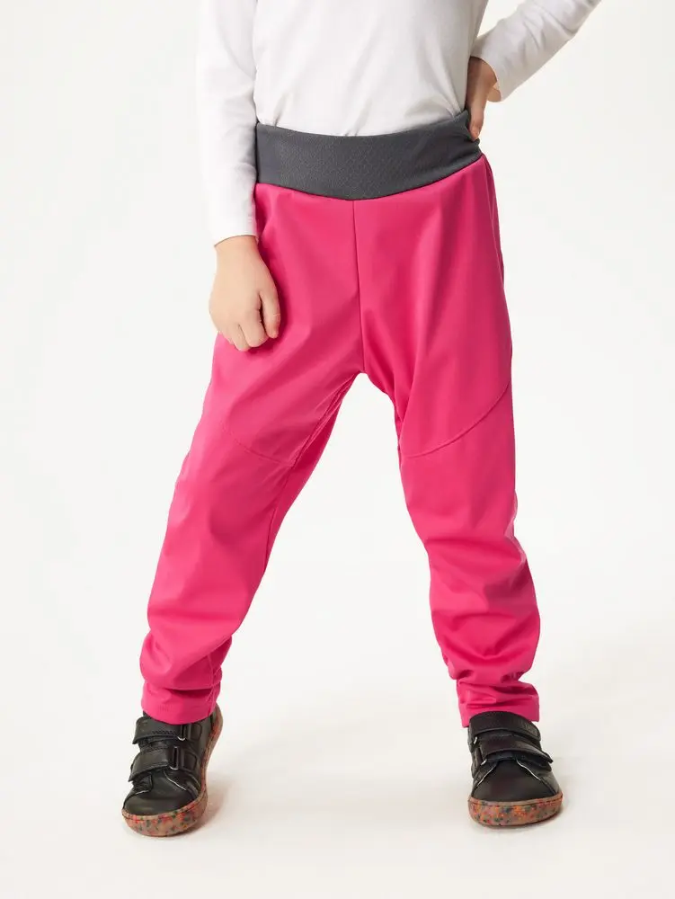 Unuo Dětské softshellové kalhoty bez zateplení pružné Sporty, Fuchsiová - 98/104 - 2-4 roky