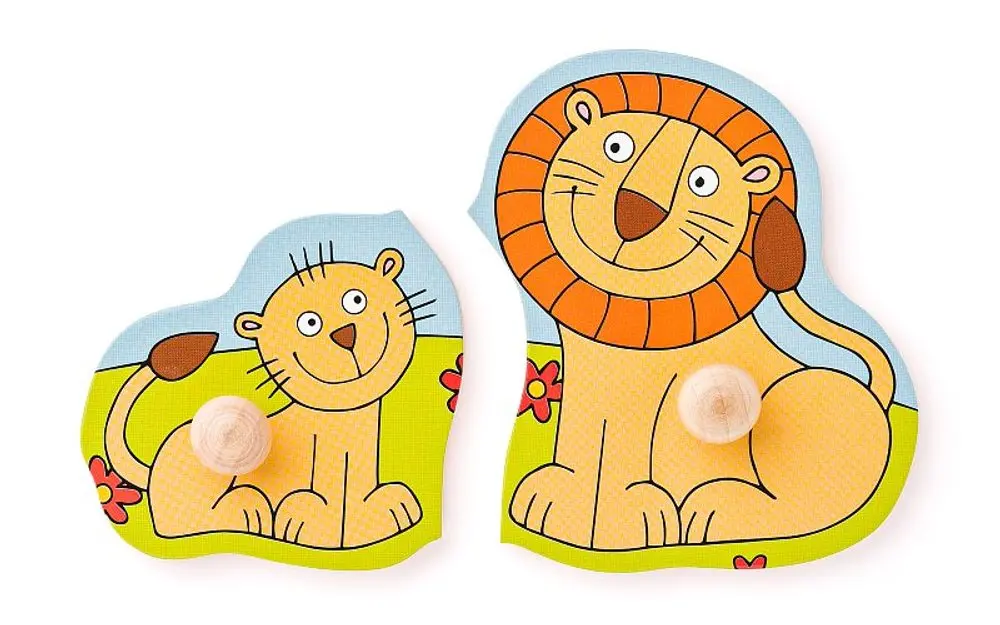 Puzzle vkládací - Safari zvířata s mláďaty, 8ks (Woody)