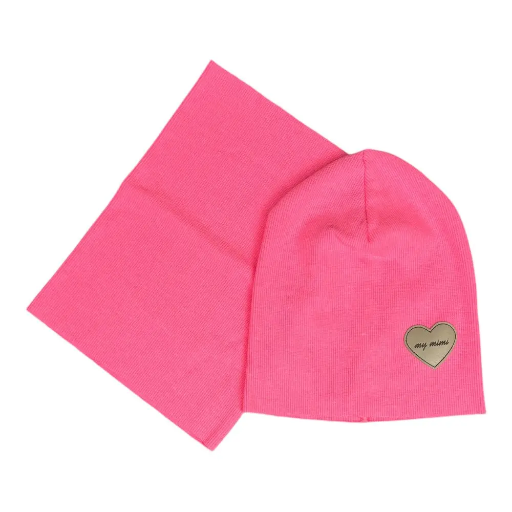 MY MIMI Dětský set (čepice + nákrčník), - Neon pink
