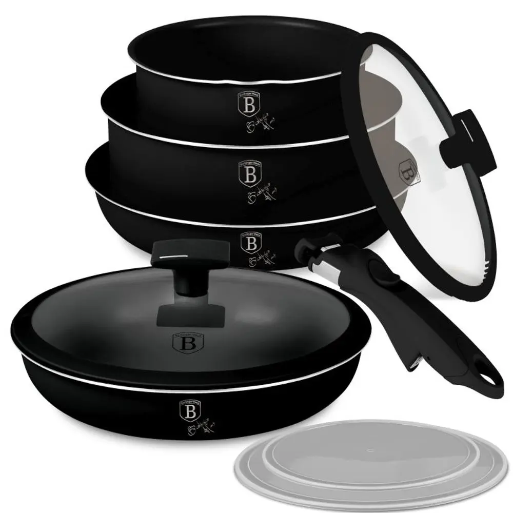 BERLINGERHAUS Sada nádobí s titanovým povrchem 9 ks Matte Black Collection BH-8257