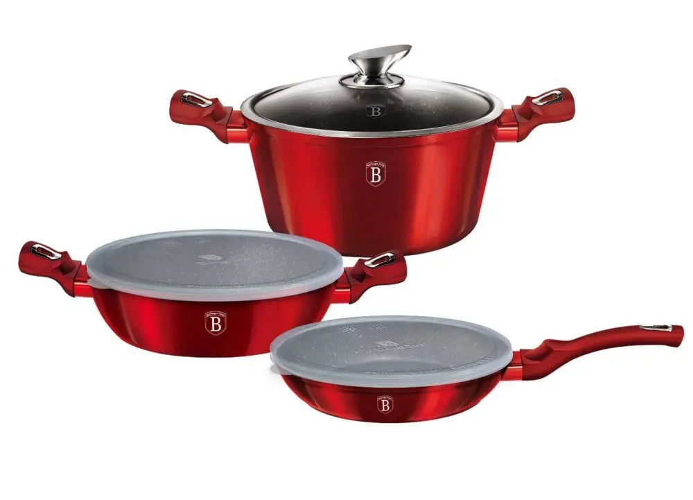 BERLINGERHAUS Sada nádobí s mramorovým povrchem 6 ks Burgundy Metallic Line BH-7046