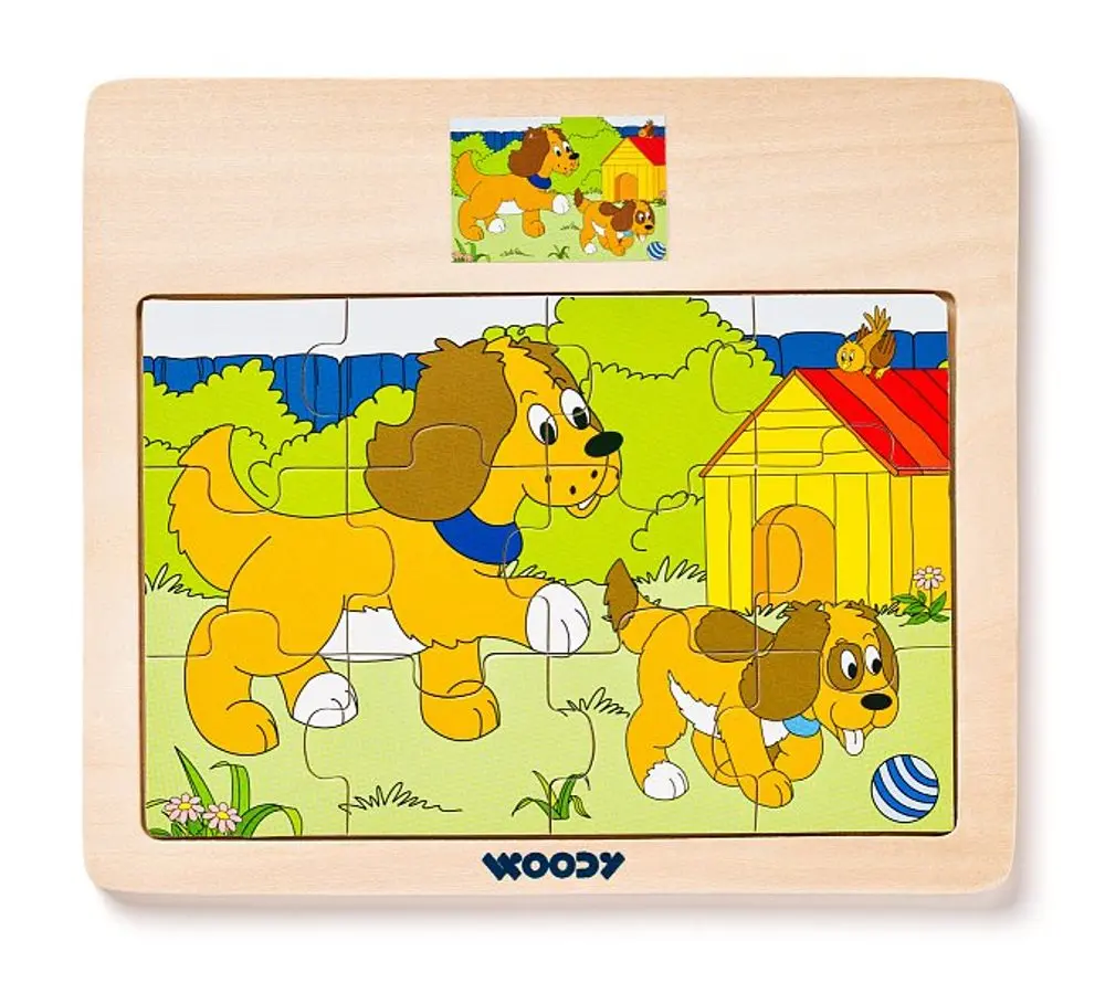 WOODY Displ. 12ks - Puzzle na desce "Mašinka" - zvířata s mláďaty