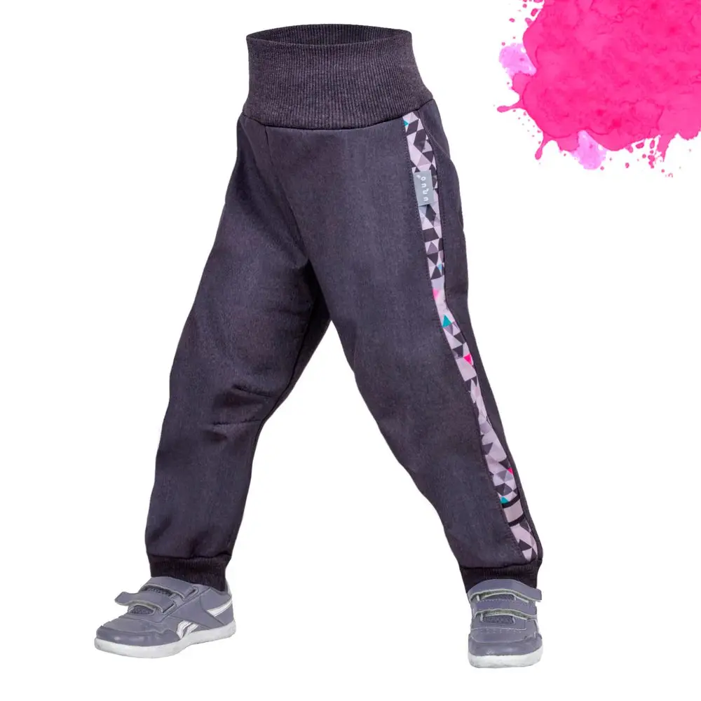 Unuo, Softshellové kalhoty batolecí s fleecem Street, Žíhaná antracitová, Metricon holka (Softshell toddler trousers Street, with fleece, melange anthracite, metricon girl) - 74/80