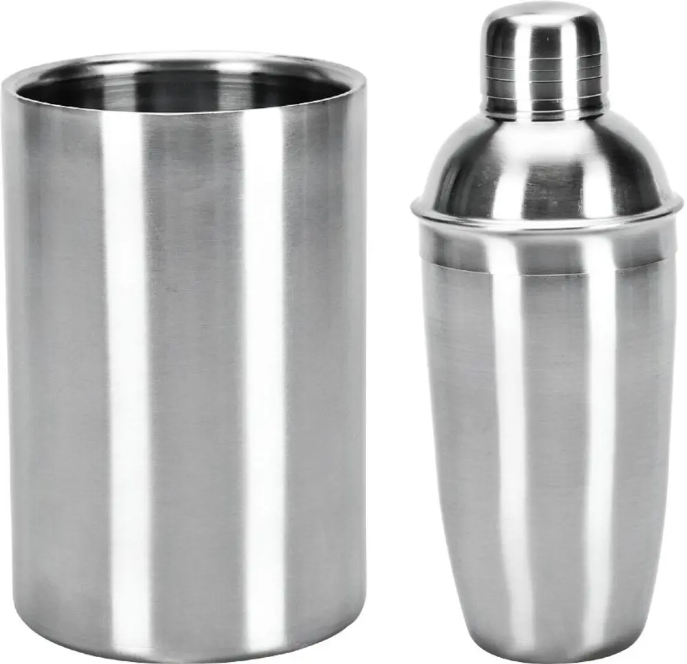 EH Excellent Houseware Barmanská dárková sada, 2 prvky: šejkr a kbelík na led, nerezová ocel stříbrný A12441330