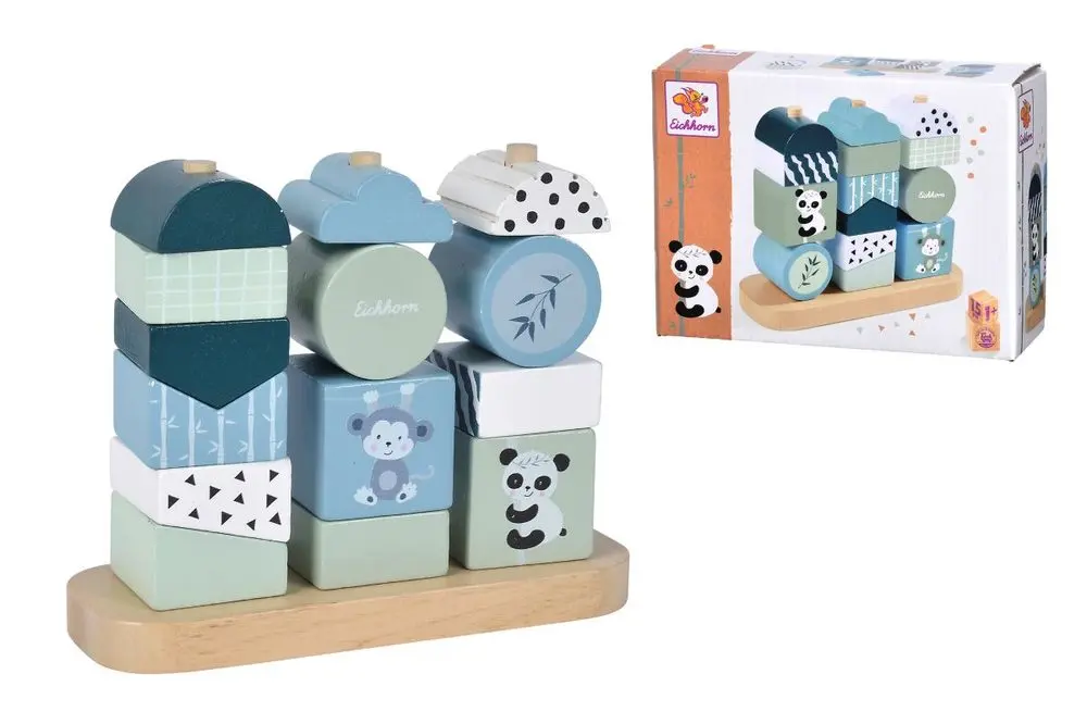 Dřevěná skládačka zvířátka Stacking Game Eichhorn 14 kostek s obrázky od 12 měsíců