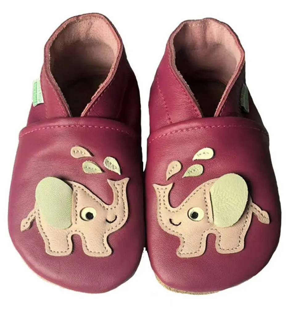 Hopi Hop BAREFOOT kožené capáčky SLONÍK malinový