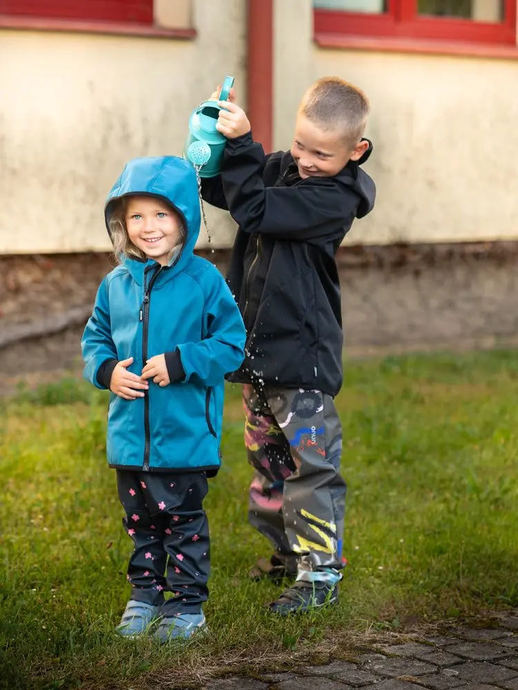 Unuo, Dětské softshellové kalhoty s fleecem pružné Sporty, Květiny - 110/116 - 4-6 let