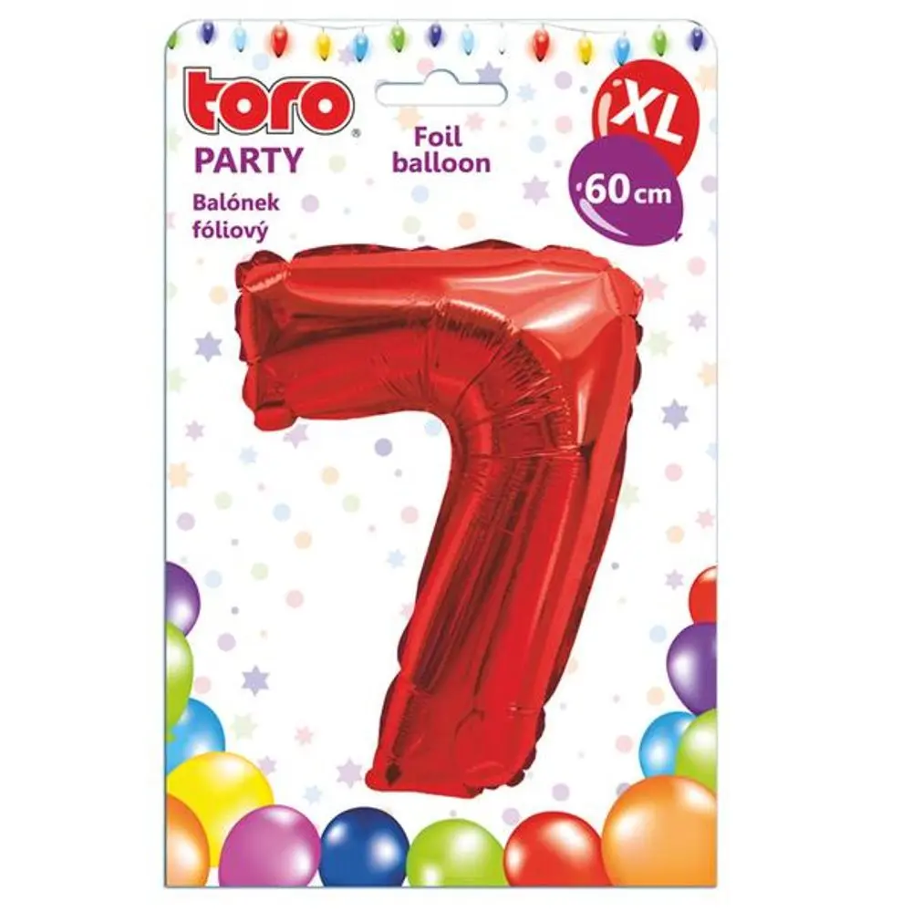 Balónek fóliový TORO XL číslice "7" 60cm červený