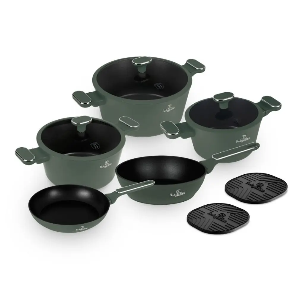 BERLINGERHAUS Sada nádobí s titanovým povrchem 10 ks Matte green Collection BH-8207