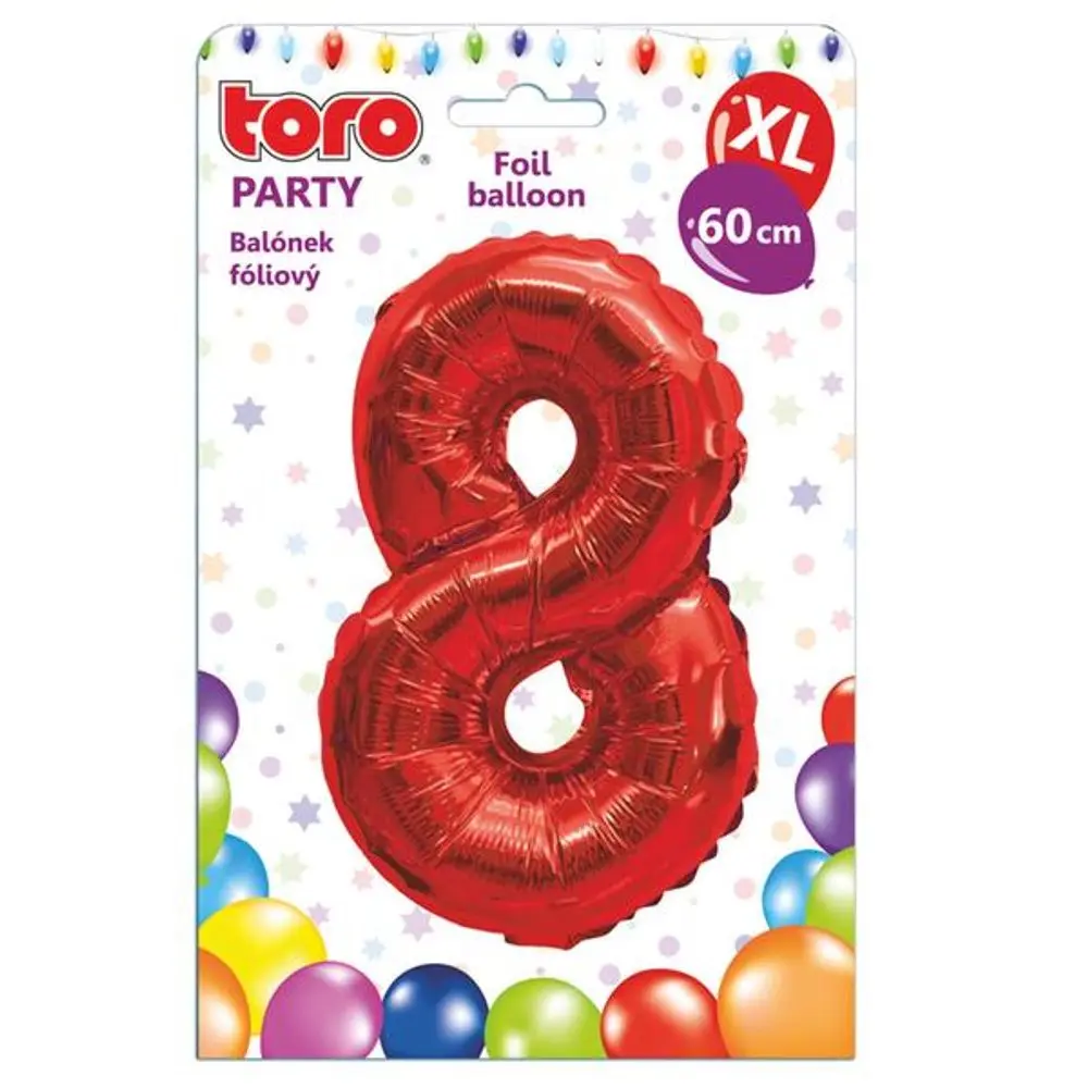 Balónek fóliový TORO XL číslice "8" 60cm červený