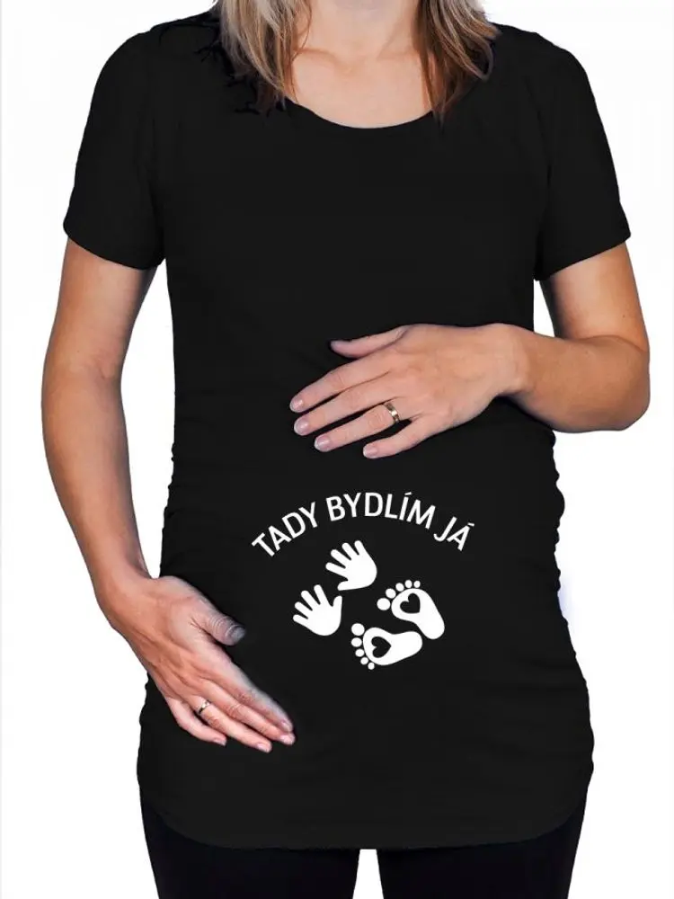 Těhotenské tričko - Tady bydlím já - XL černá