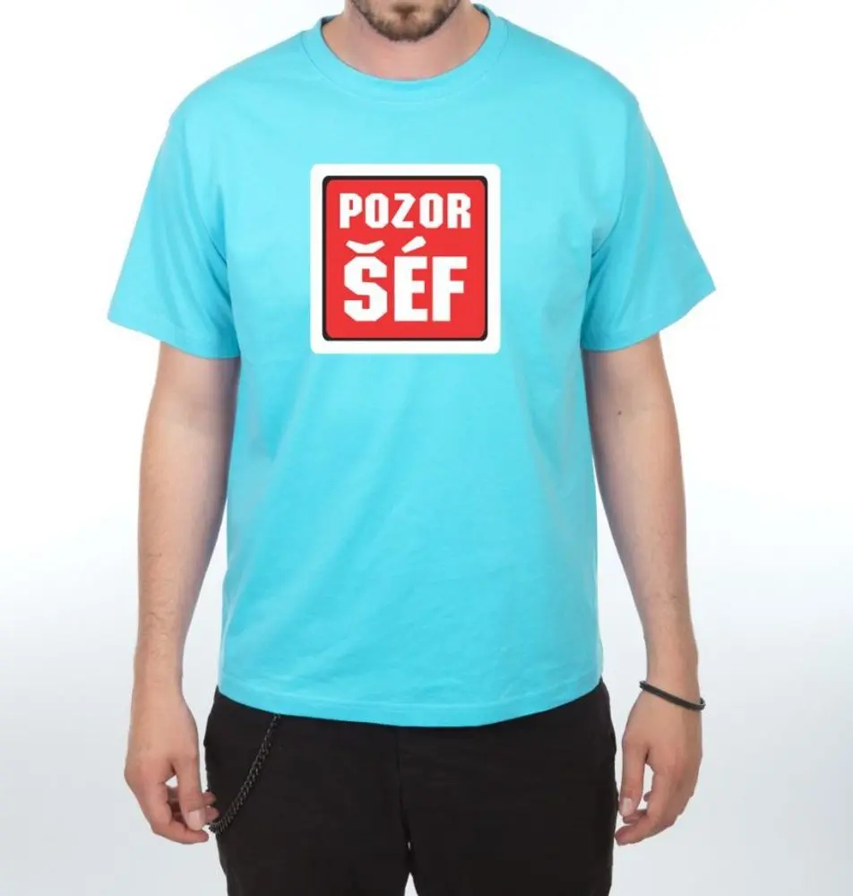 Tričko - Pozor šéf - M tyrkysová
