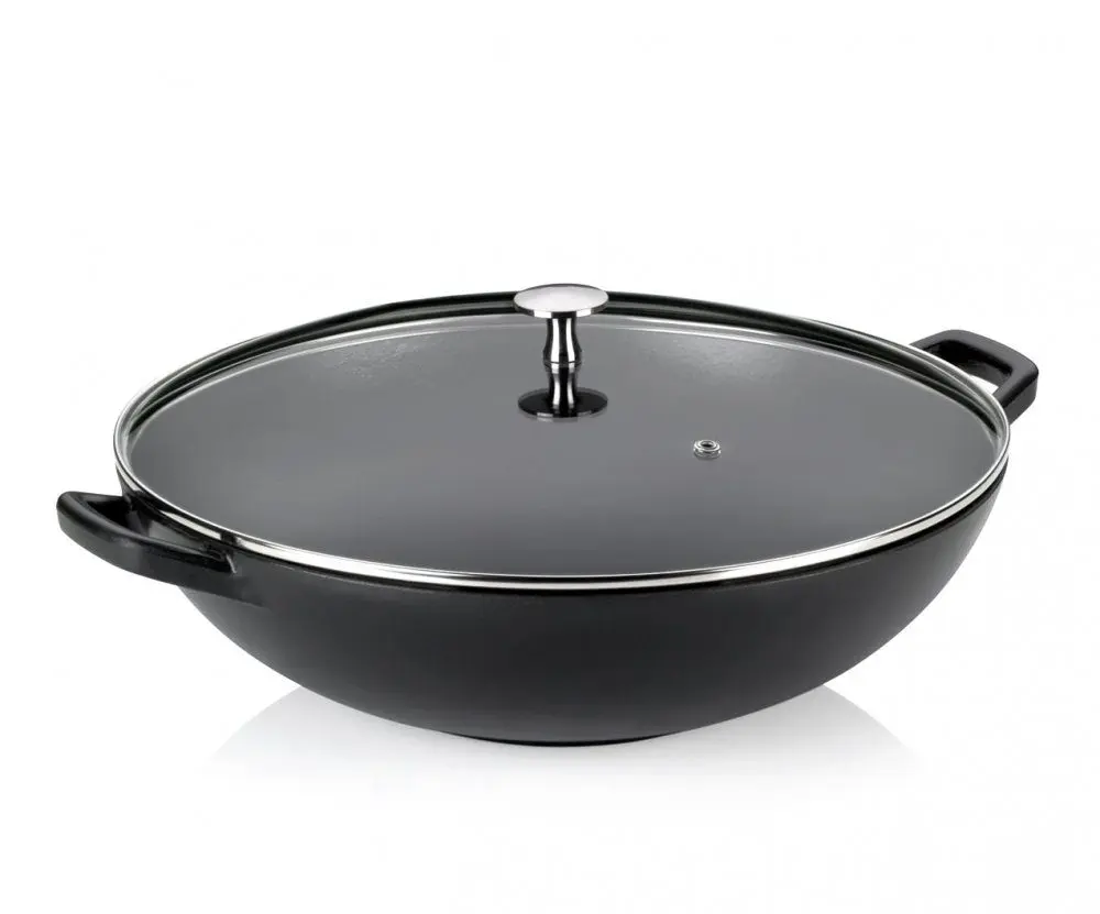 KELA Wok litinový s poklicí CALIDO 36 cm černá KL-12475