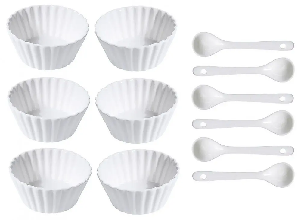 EXCELLENT HOUSEWARE Sada porcelánových misek se lžičkou 12 ks vlnovka úzká KO-798000050vluz