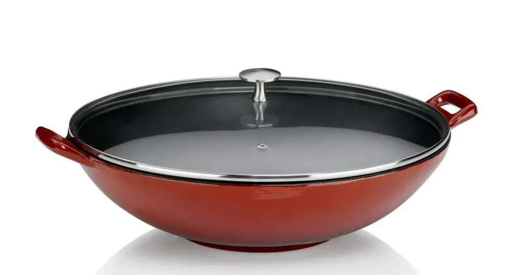 KELA Wok litinový s poklicí CALIDO 36 cm červená KL-11947