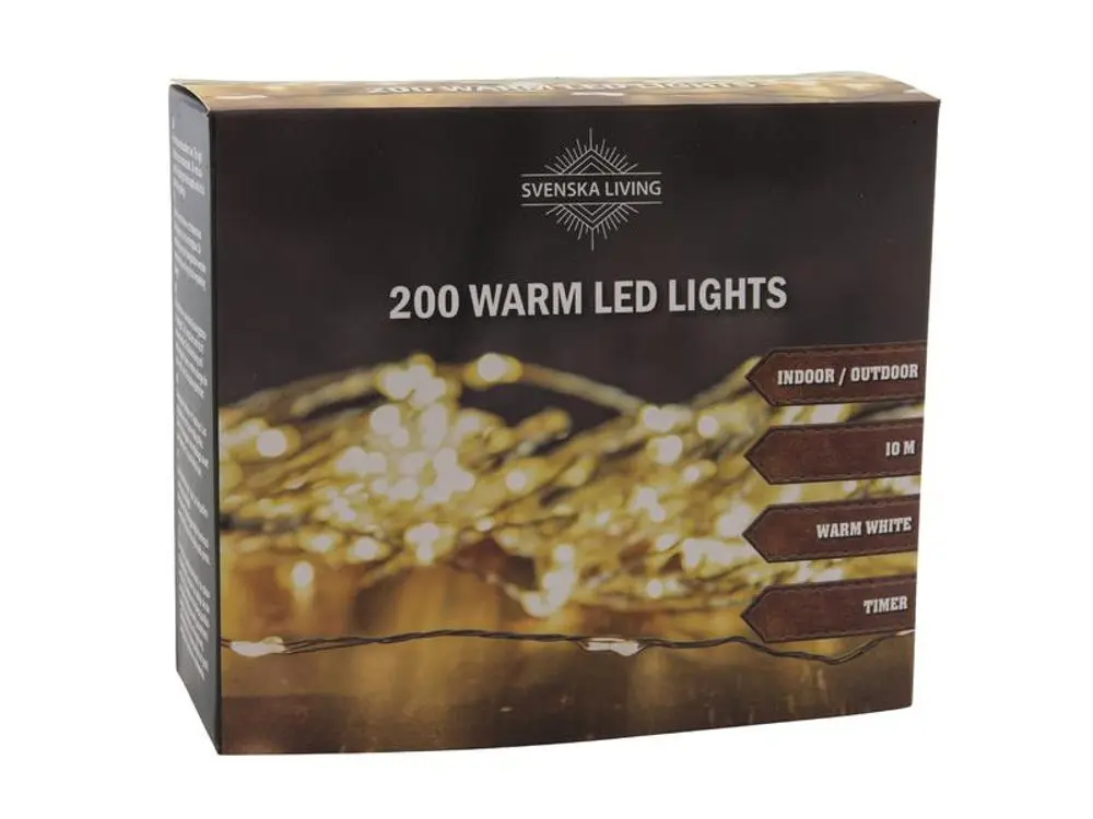 HIT ŘETĚZ 200LED TEPLÁ 10M IP44 ČASOVAČ 10M_hamashop