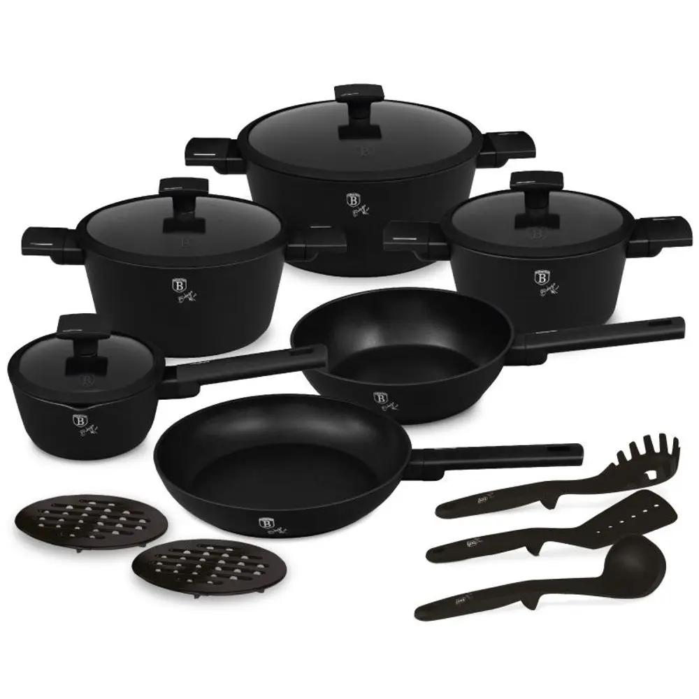 BERLINGERHAUS Sada nádobí s titanovým povrchem 15 ks Matte Black Collection BH-8198