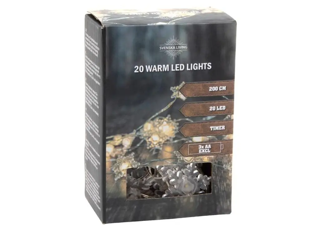 HIT ŘETĚZ SVĚTELNÝ VLOČKY S ČASOVAČEM, 3XAA 10CM 30CM_hamashop