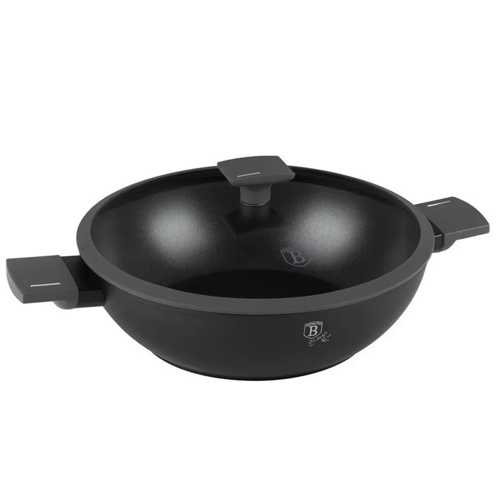 BERLINGERHAUS Pánev WOK s titanovým povrchem a poklicí 30 cm Antracit Collection BH-8125