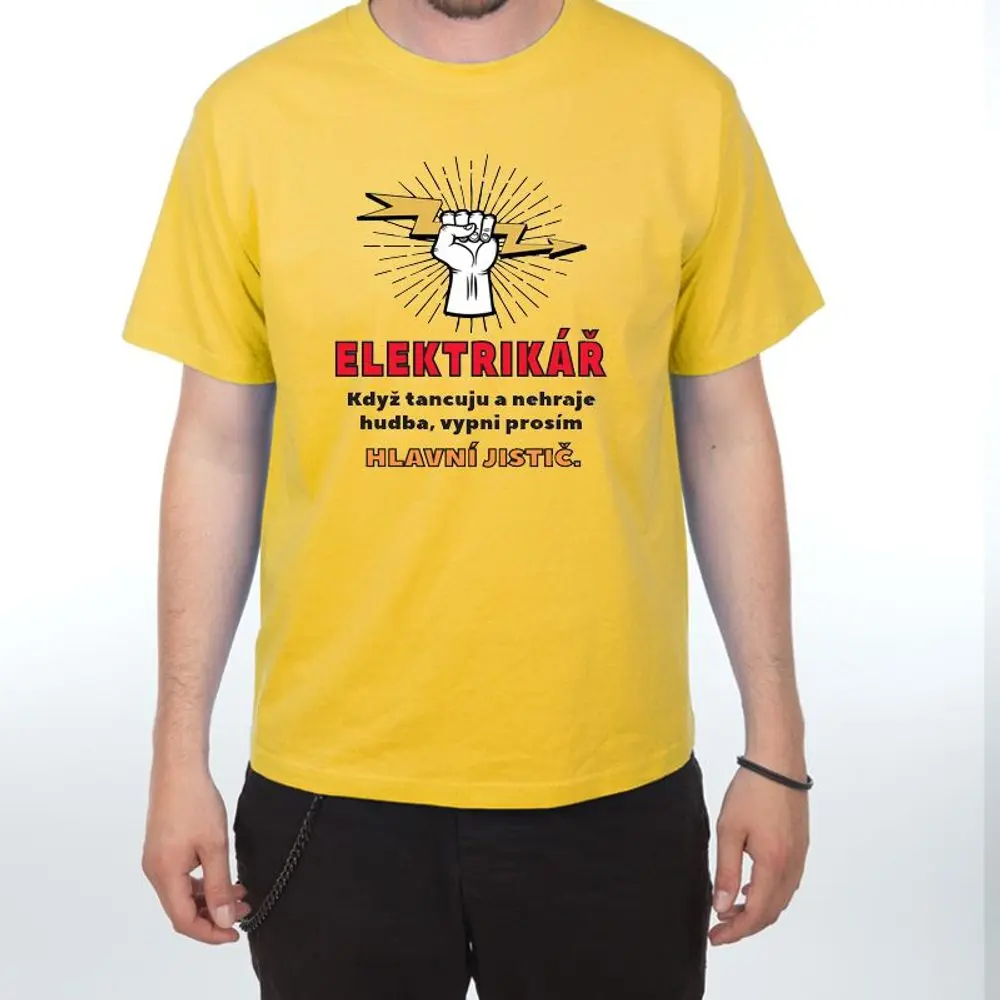 Tričko - Elektrikář - vypněte jistič - XL žlutá