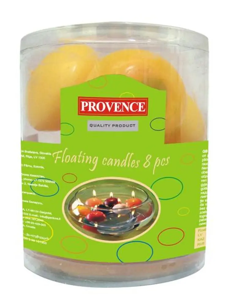 Provence Svíčky plovoucí 8 ks žlutá, 4, 3 x 2, 8 cm_hamashop