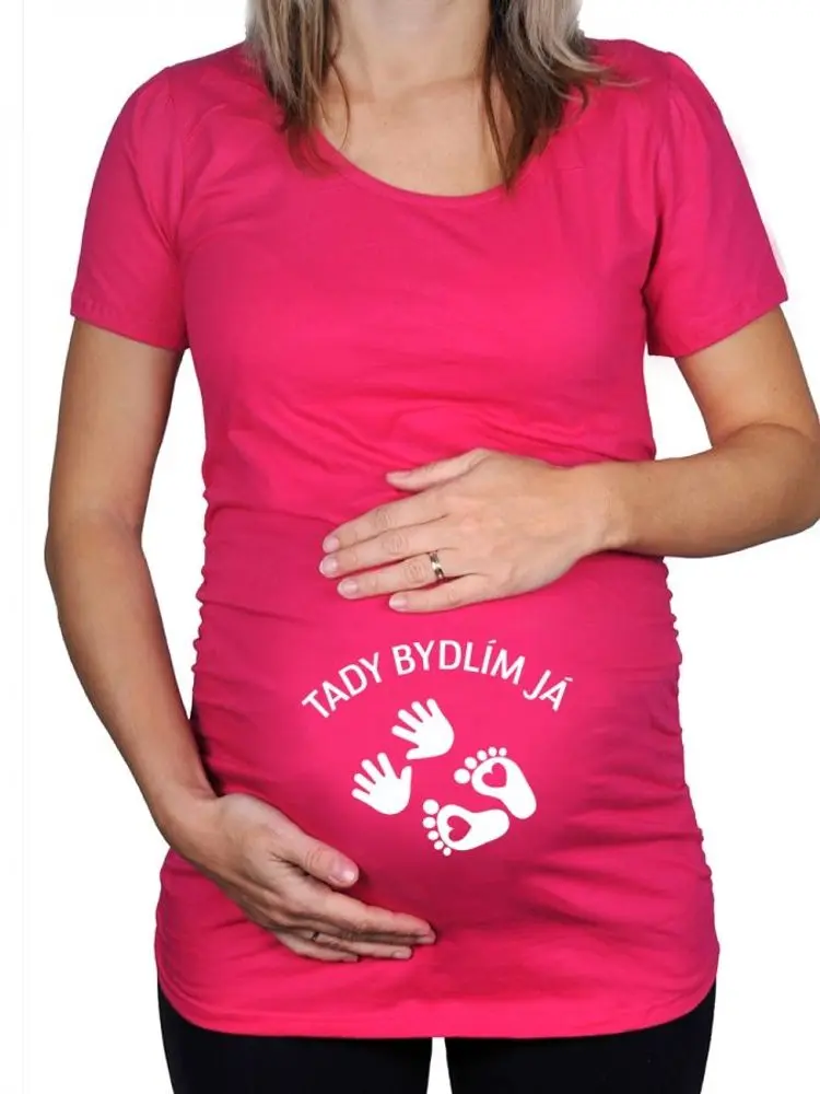 Těhotenské tričko - Tady bydlím já - XL růžová