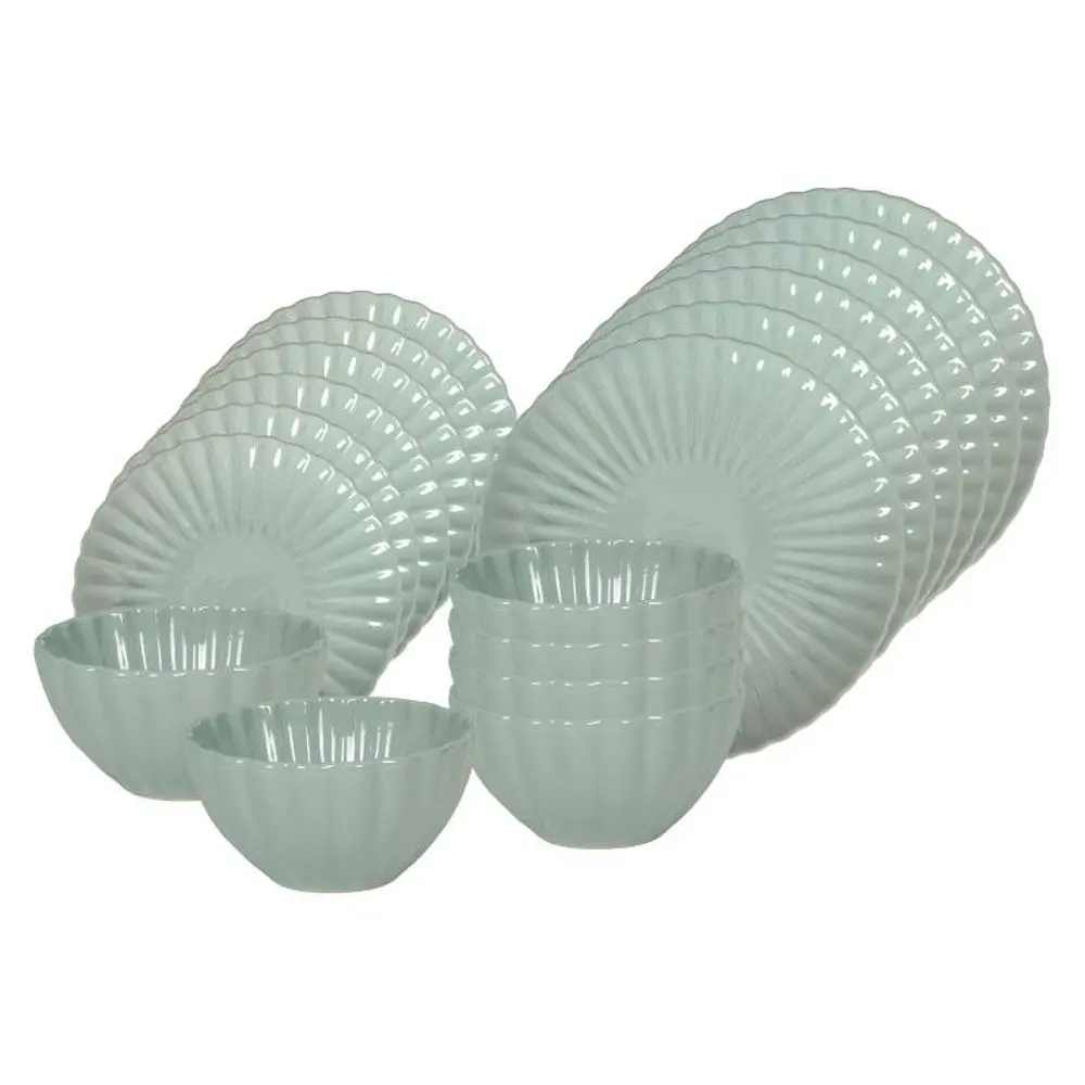 HIT Jídelní sada talířů porcelánová PEARL 18 ks zelená HT-24327959