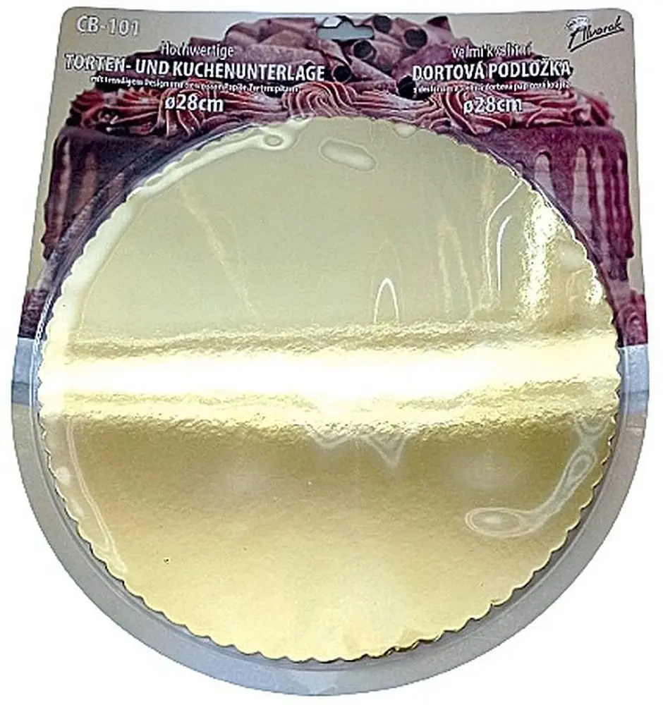 podložka d28cm+5 pap.krajek, zlatá metalická dortová