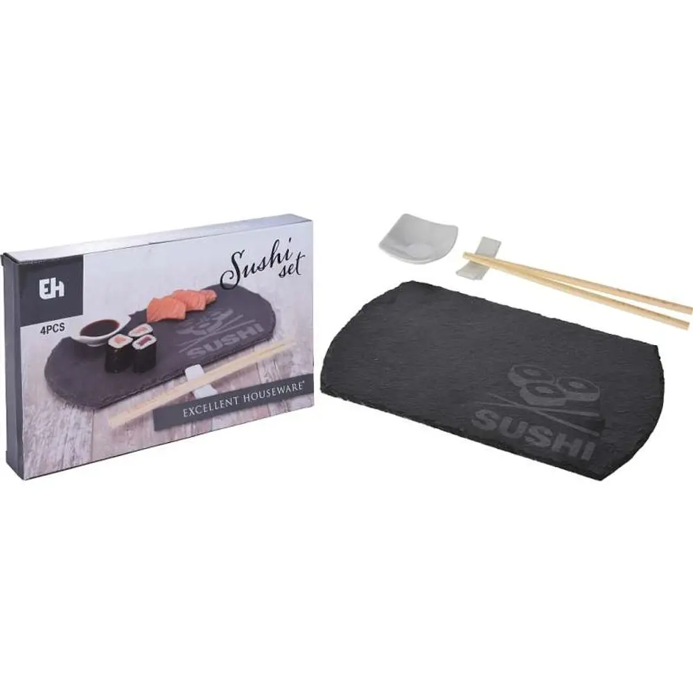 EXCELLENT HOUSEWARE Sushi set porcelán/břidlice/bambus sada 4ks KO-210000220