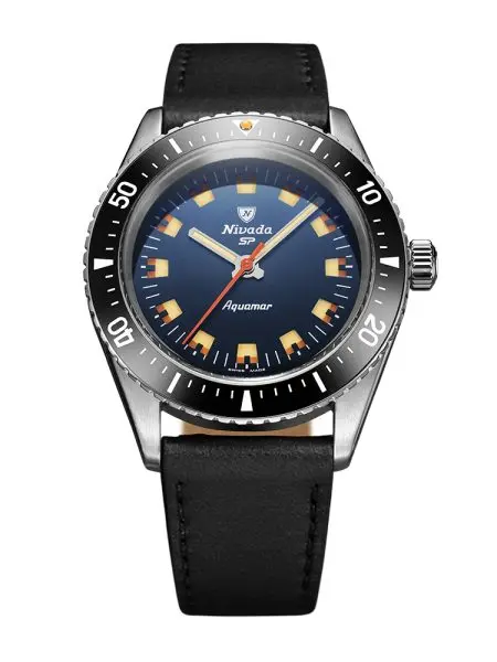 Nivada Grenchen Aquamar Blue - Black Leather