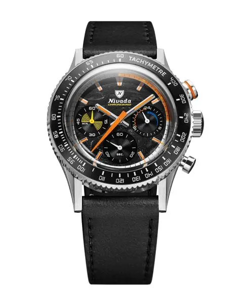 Nivada Grenchen Chronoking Mecaquartz Racing Carbon - Inter. Bezel - Black Leather