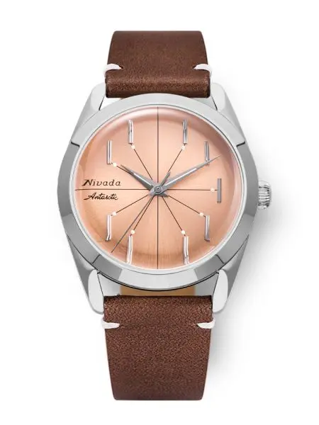 Nivada Grenchen Antarctic Spider Salmon No Date - Brown Leather White Stitching