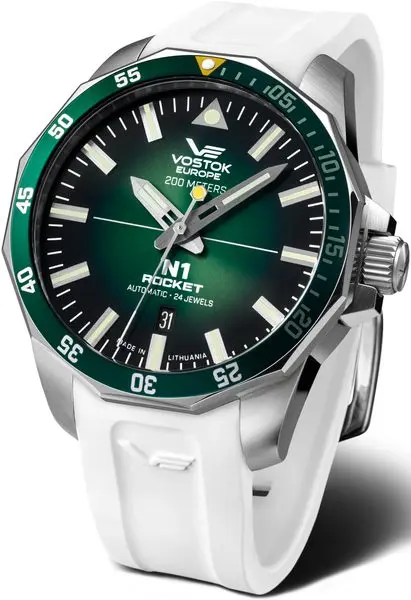 Vostok Europe N-1 Rocket Automatic Line NH35-225A710 - bílý gumový řemínek