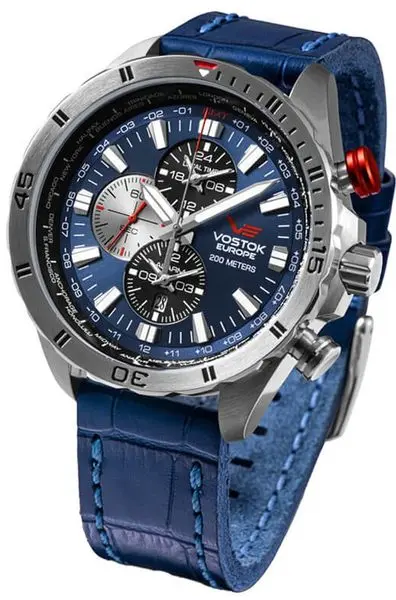 Vostok Europe Almaz Multifunctional Line YM26-320A652 - modrý kožený řemínek